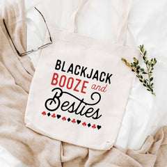 Womens Blackjack Booze Besties Bachelorette Las Vegas Vacation Zipper Makeup Bags Travel Accessories (Booze Blackjack Tote)