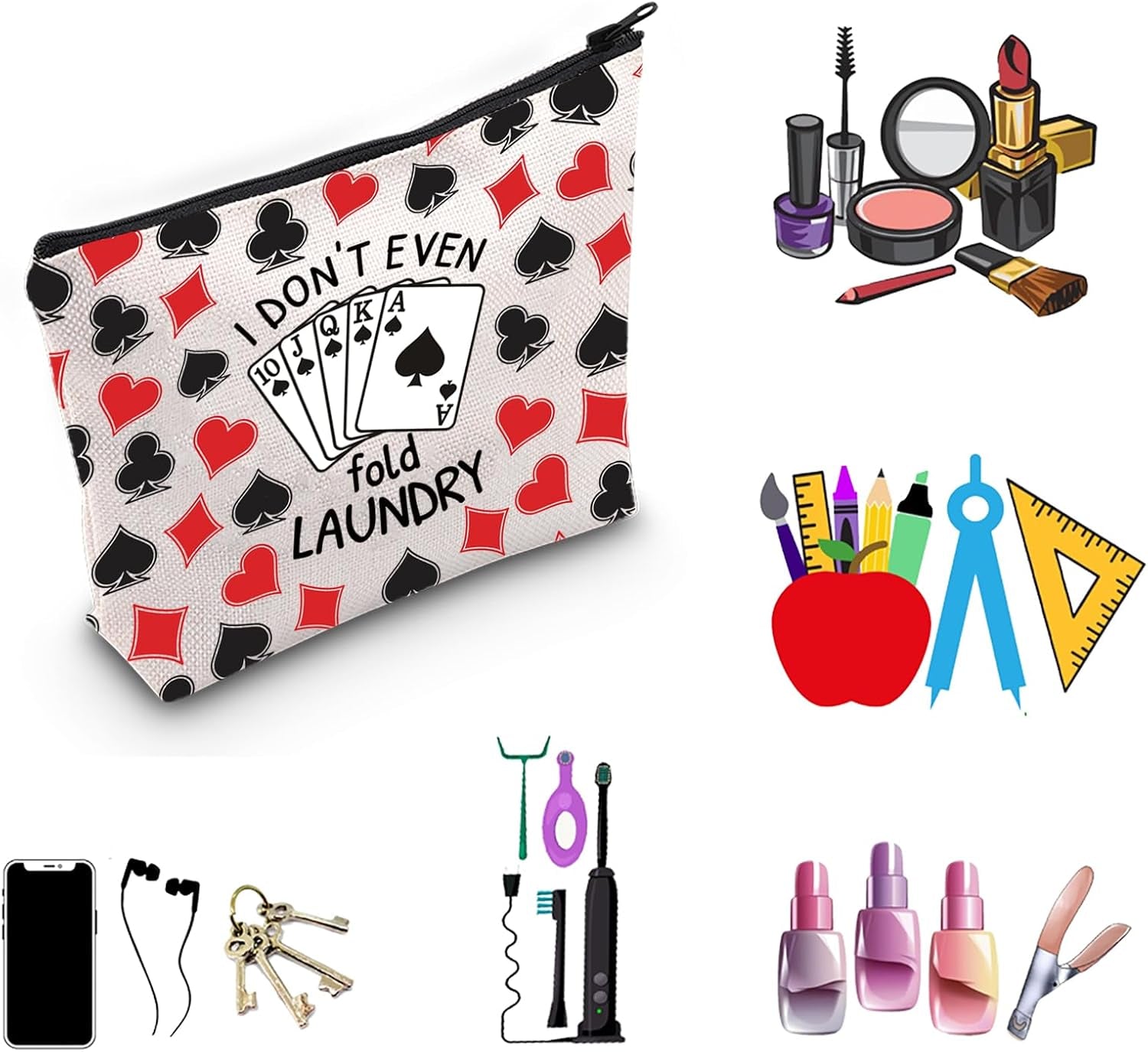 Funny Poker Player Gift Poker Lover Gift I Don’T Even Fold My Laundry Makeup Bag for Gamblers Casino Lover (Fold My Laundry)