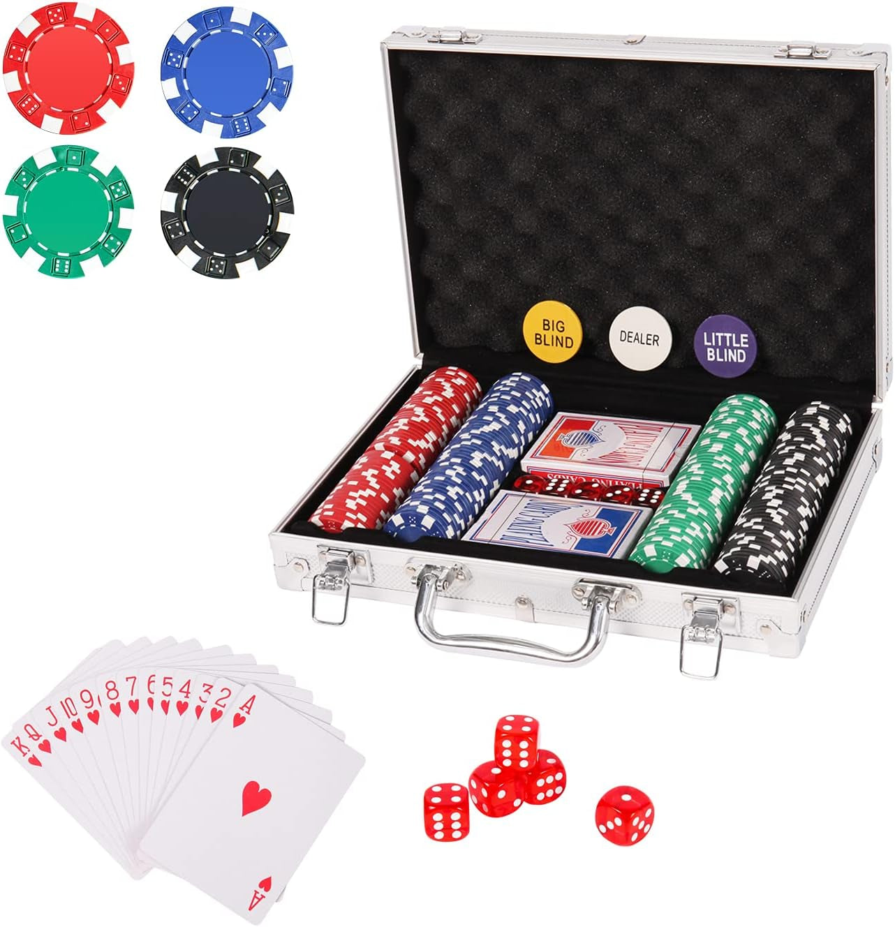 Poker Chip Set for Beginners, 200 Pcs Casino Poker Chips with Aluminum Case,11.5 Gram Chips with Iron Insert for Texas Holdem Blackjack Gambling