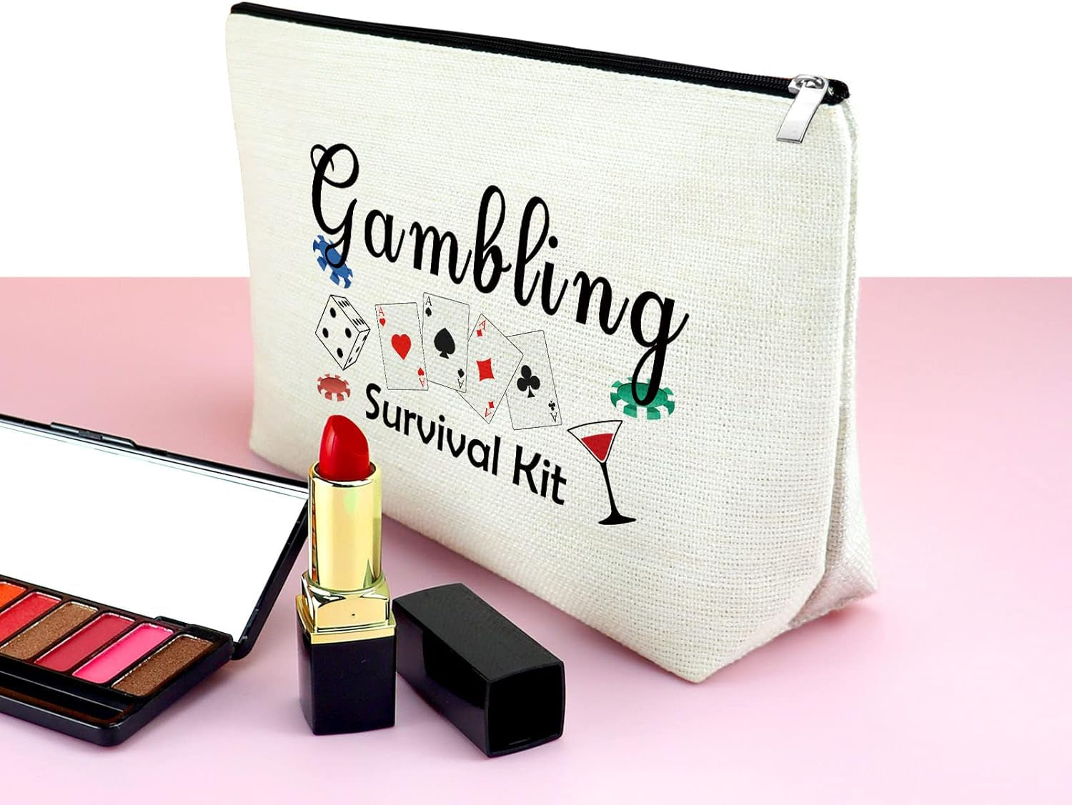 Lucky Casino Gift for Gambler Makeup Bag Casino Gamble Zipper Pouch Gift Gambler Gift Idea Casino Lovers Cosmetic Bag Christmas Birthday Retirement Gift for Gambler Friends Travel Makeup Pouch