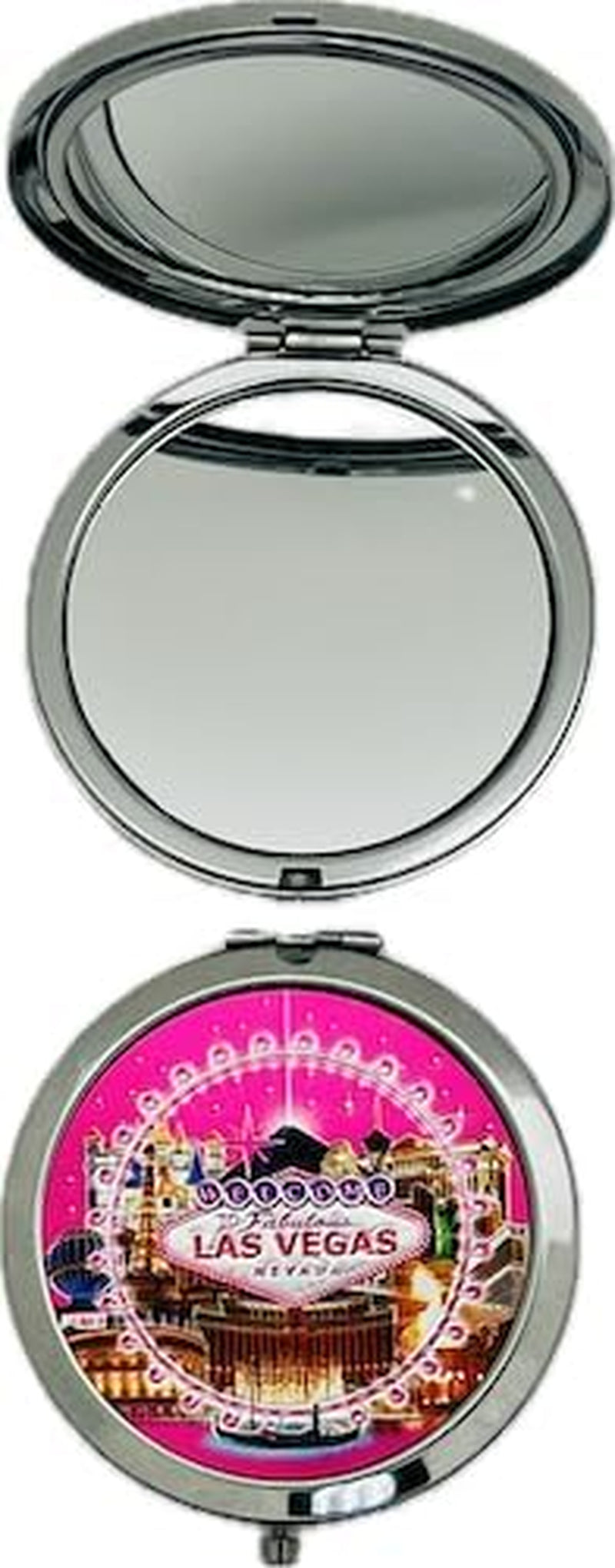 Las Vegas Landmark Circle Compact Mirror - Las Vegas Strip- Metal Case (Blue)