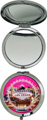 Las Vegas Landmark Circle Compact Mirror - Las Vegas Strip- Metal Case (Blue)