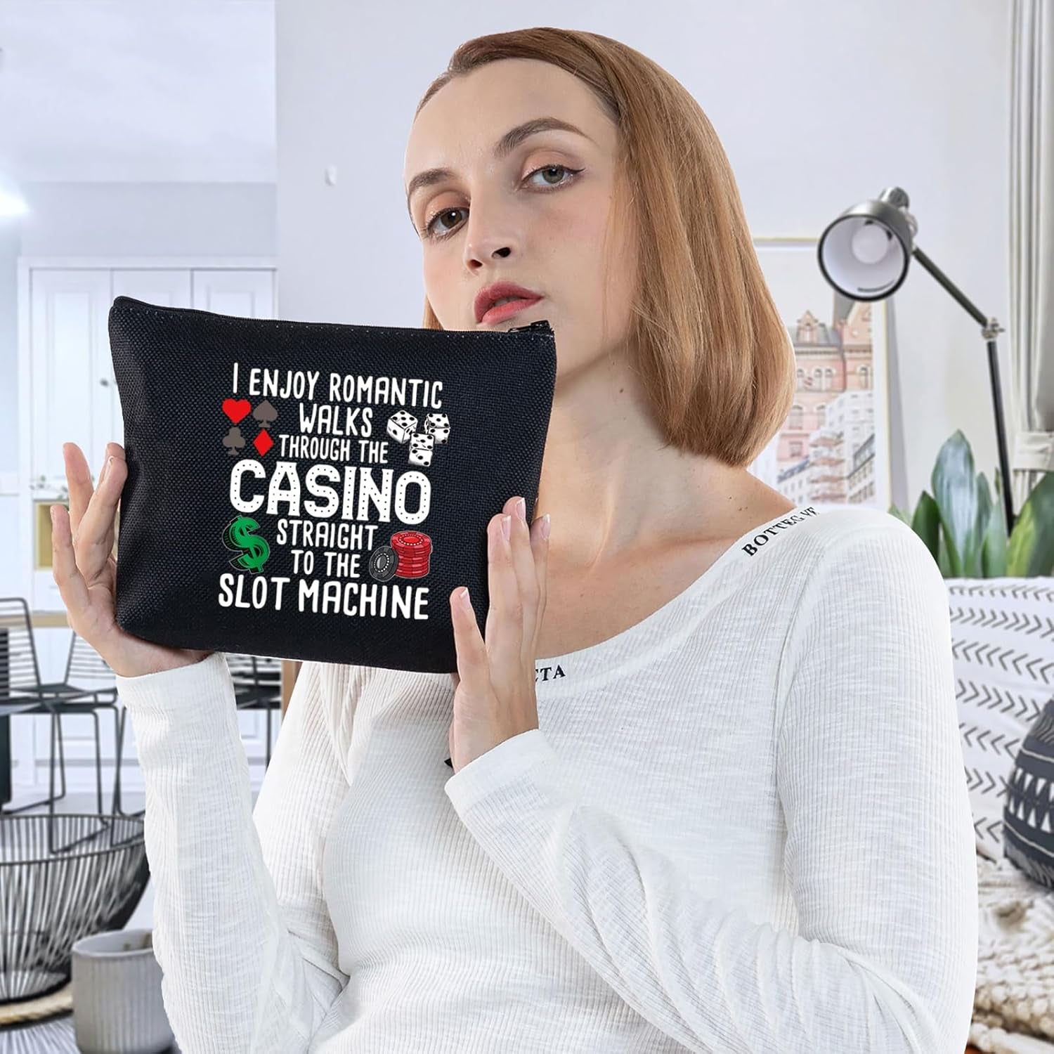 Funny Gambler Gift Idea Casino Lovers Makeup Bag Slot Machine Casino Gambling Accessories Pouch Bag (Casino Bl Bag)