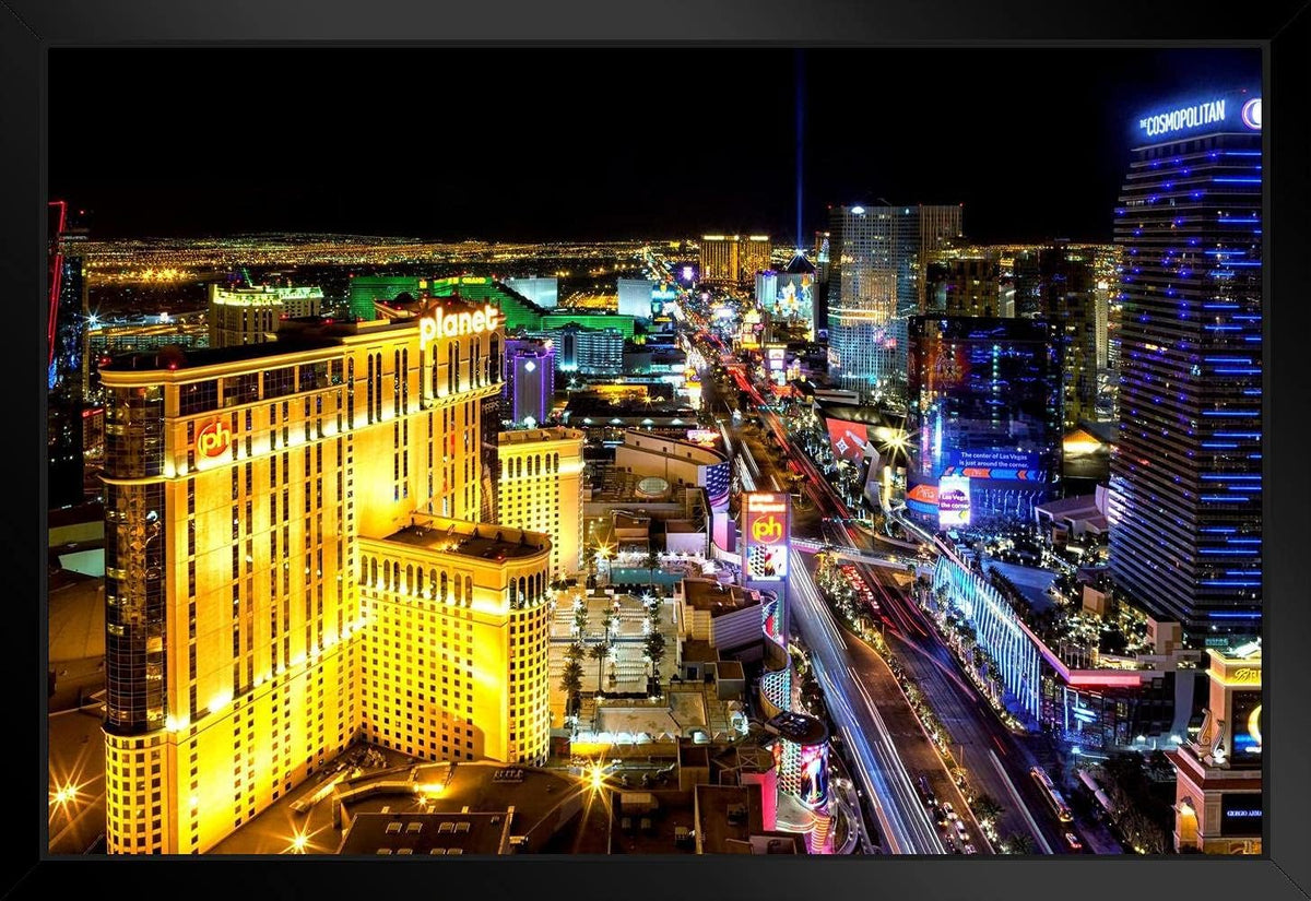 Las Vegas Strip at Night Photo Art Print Black Wood Framed Wall Art 20X14