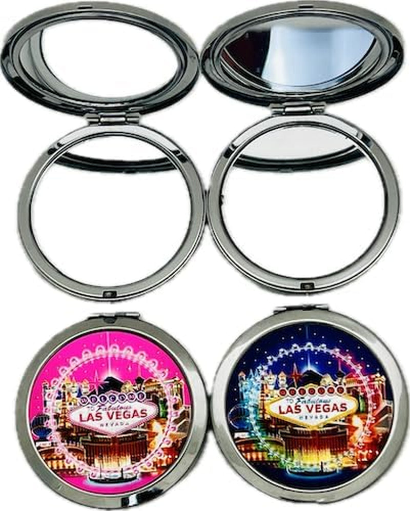 Las Vegas Landmark Circle Compact Mirror - Las Vegas Strip- Metal Case (Blue)