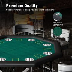 Foldable Poker Table, Octagon Card Table W/Stainless Steel Cup Holder,Casino Leisure Table Top Texas Hold 'Em Poker Table for Blackjack Board Game,Green Speed Felt