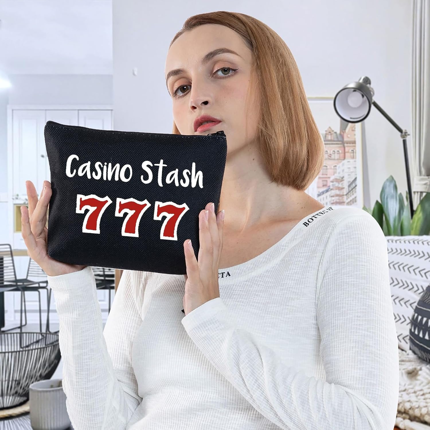 Casino Gambling Makeup Bag Casino Stash Accessory Pouch Lucky Sevens Zipper Bag for Gambler (Casino Stash Black Makeup Bag)