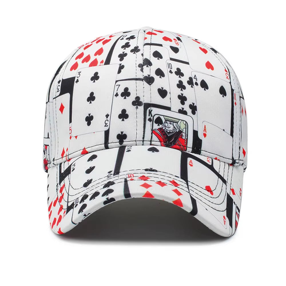 2025 White Poker Print Baseball Caps for Men Outdoor Travel Women Hat Sunshade Street Snapback Hip Hop Cap Gorras Hombre