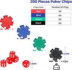 Poker Chip Set for Beginners, 200 Pcs Casino Poker Chips with Aluminum Case,11.5 Gram Chips with Iron Insert for Texas Holdem Blackjack Gambling