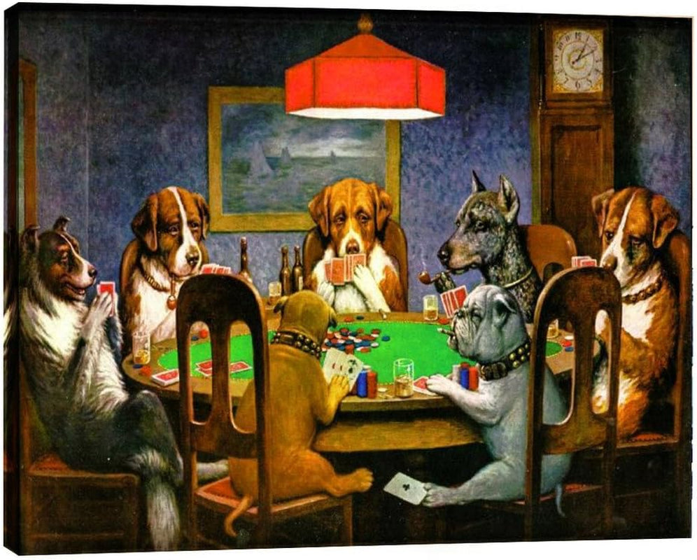 -Dogs Playing Poker by Cassius Marcellus Coolidge Oil Painting Reproduction Giclee Wall Art Canvas Prints Size:20“X16