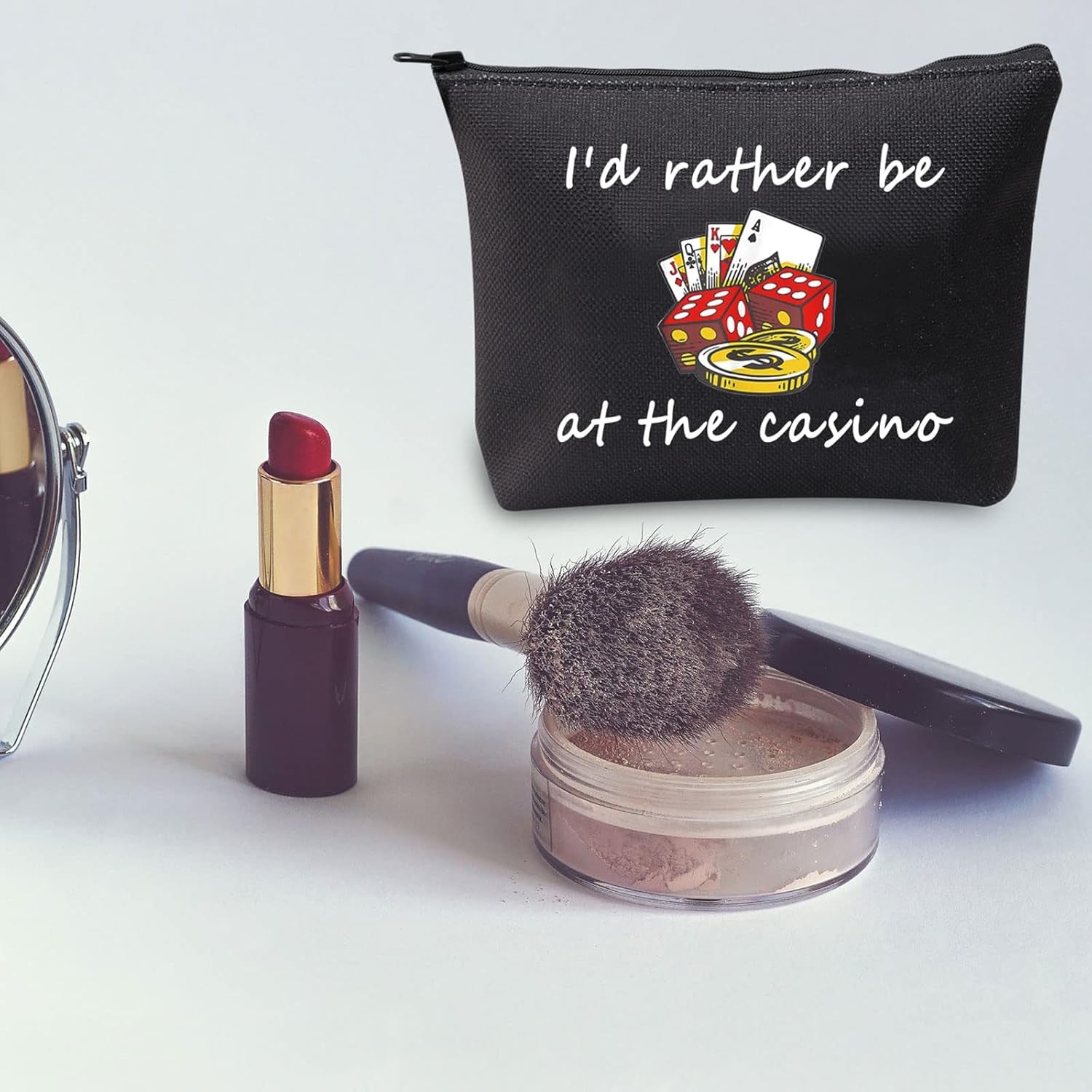 Gambler Gift I'D Rather Be at the Casino Makeup Bag Lucky Dice Pouch Bag Casino Lover Gift (Casino Black)