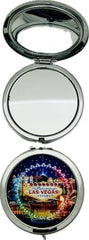 Las Vegas Landmark Circle Compact Mirror - Las Vegas Strip- Metal Case (Blue)