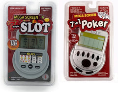 Mega Screen Electronic Game Bundle - Mega Screen Slot Machine Handheld Game and Mega Screen 7 in 1 Handheld Poker Game