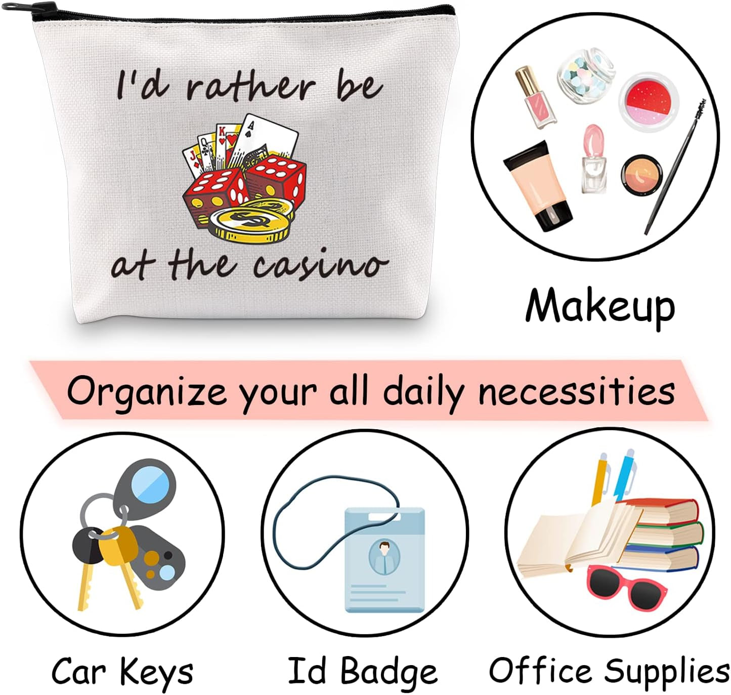 Gambler Gift I'D Rather Be at the Casino Makeup Bag Lucky Dice Pouch Bag Casino Lover Gifts