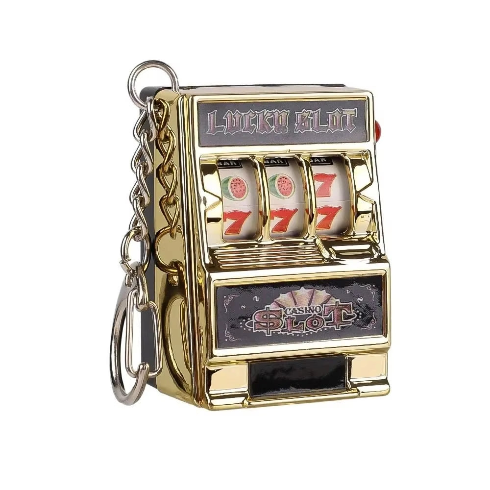 Mini Gambling Slot Machine Key Chains Creative Arcade Pocket Fruit Lucky Jackpot Gadget Antistress Toy Funny Games Keychain Ring