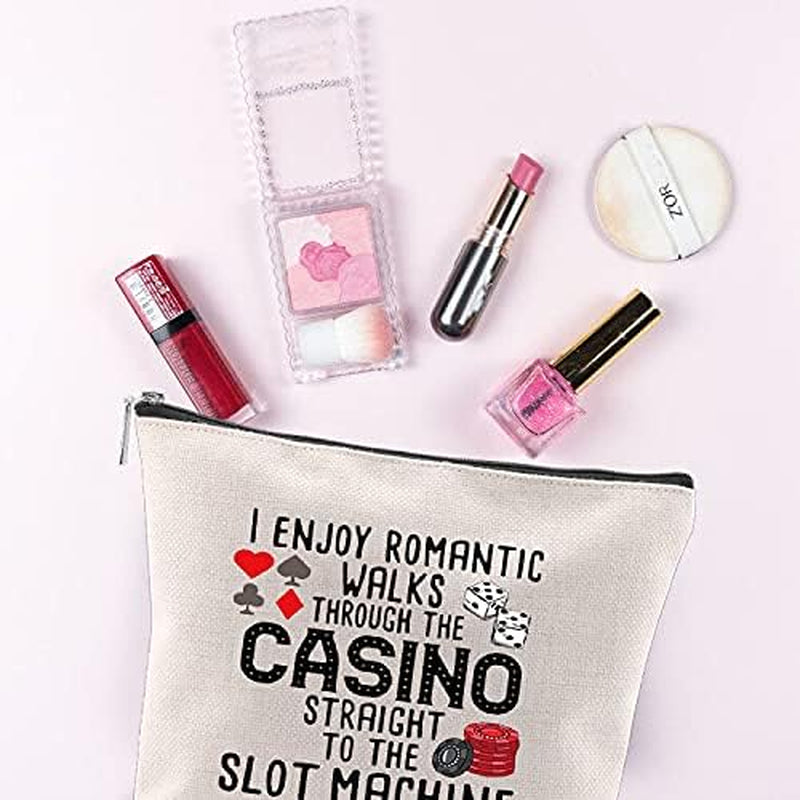 Funny Gambler Gift Idea Casino Lovers Makeup Bag Slot Machine Casino Gambling Accessories Pouch Bag (I Enjoy Romantic Walks)