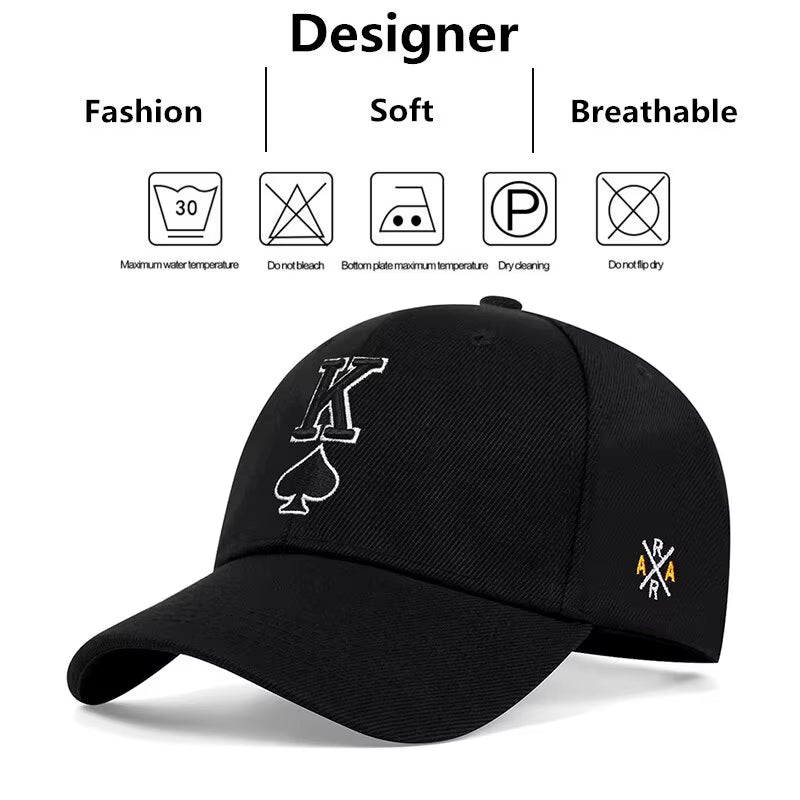 Fashion Poker K Letter Embroidery Hip-Hop Hats Outdoor Adjustable Casual Baseball Caps Sunscreen Hat