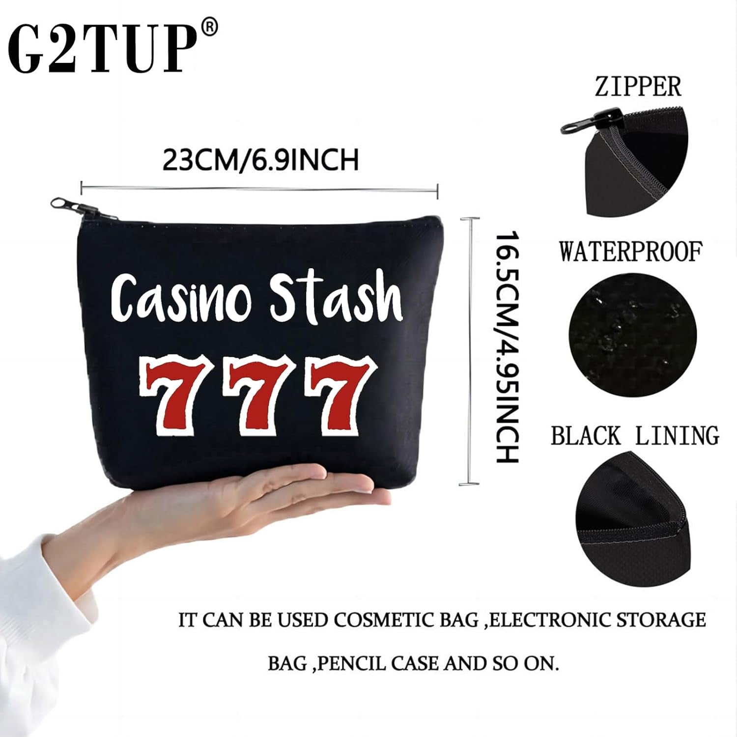 Casino Gambling Makeup Bag Casino Stash Accessory Pouch Lucky Sevens Zipper Bag for Gambler (Casino Stash Black Makeup Bag)