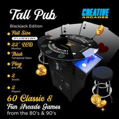 Creative Arcades Full-Size Commercial Grade Machine -Pub Style Arcade Table for 2 Player Cabinet for Home, 60 Games, Multiplayer Control Panel and Screen Size 22 Inch