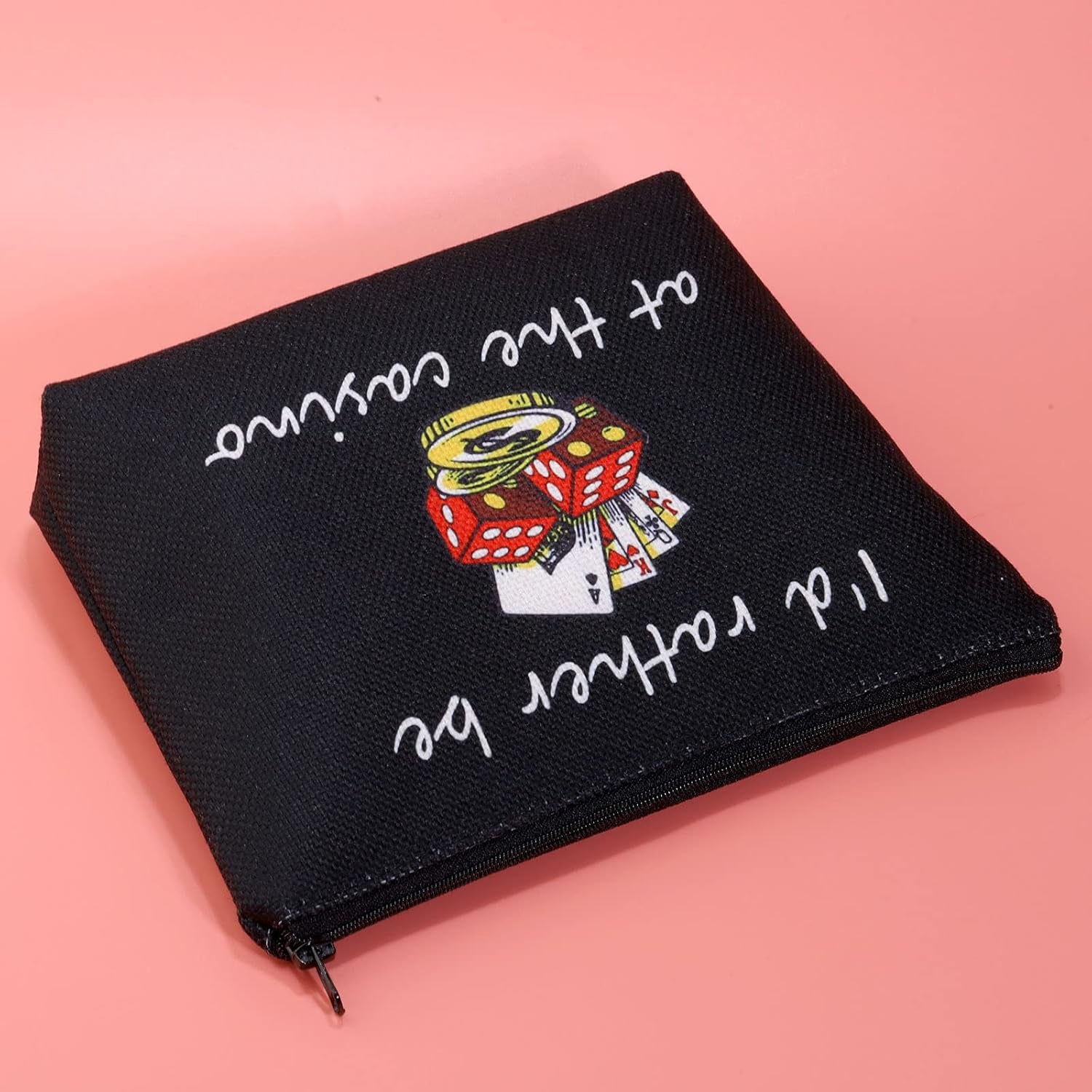 Gambler Gift I'D Rather Be at the Casino Makeup Bag Lucky Dice Pouch Bag Casino Lover Gift (Casino Black)