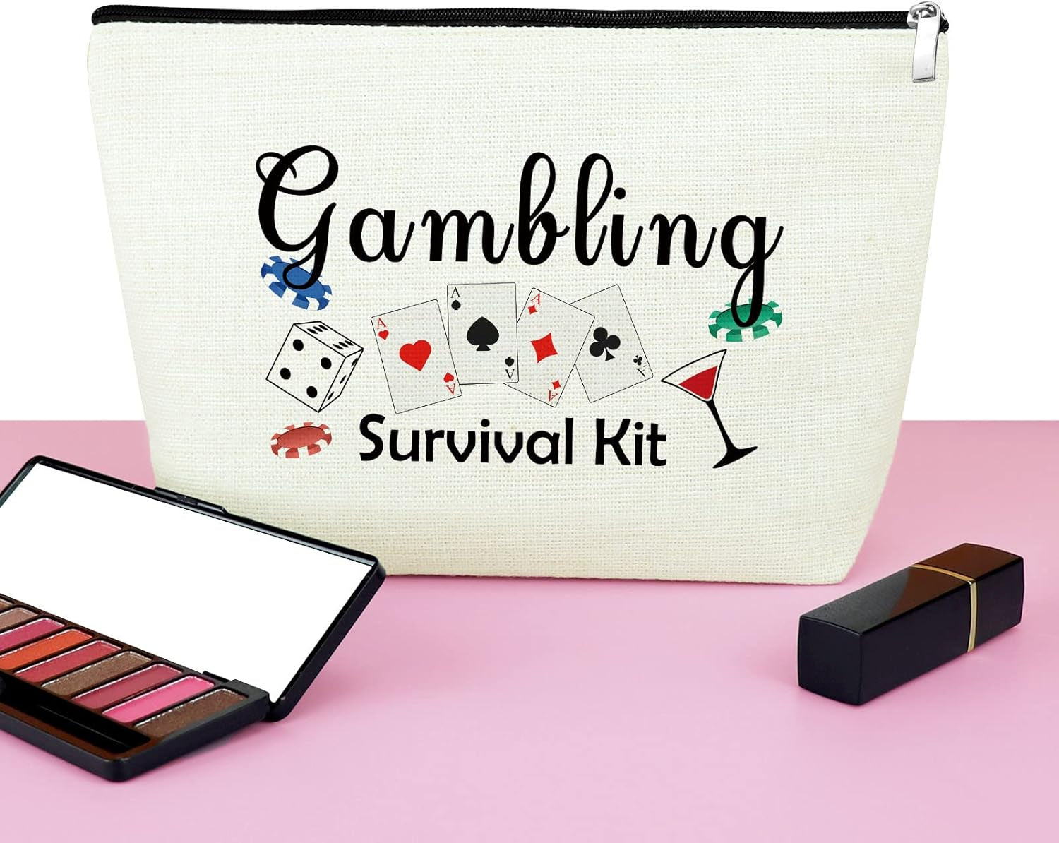 Lucky Casino Gift for Gambler Makeup Bag Casino Gamble Zipper Pouch Gift Gambler Gift Idea Casino Lovers Cosmetic Bag Christmas Birthday Retirement Gift for Gambler Friends Travel Makeup Pouch