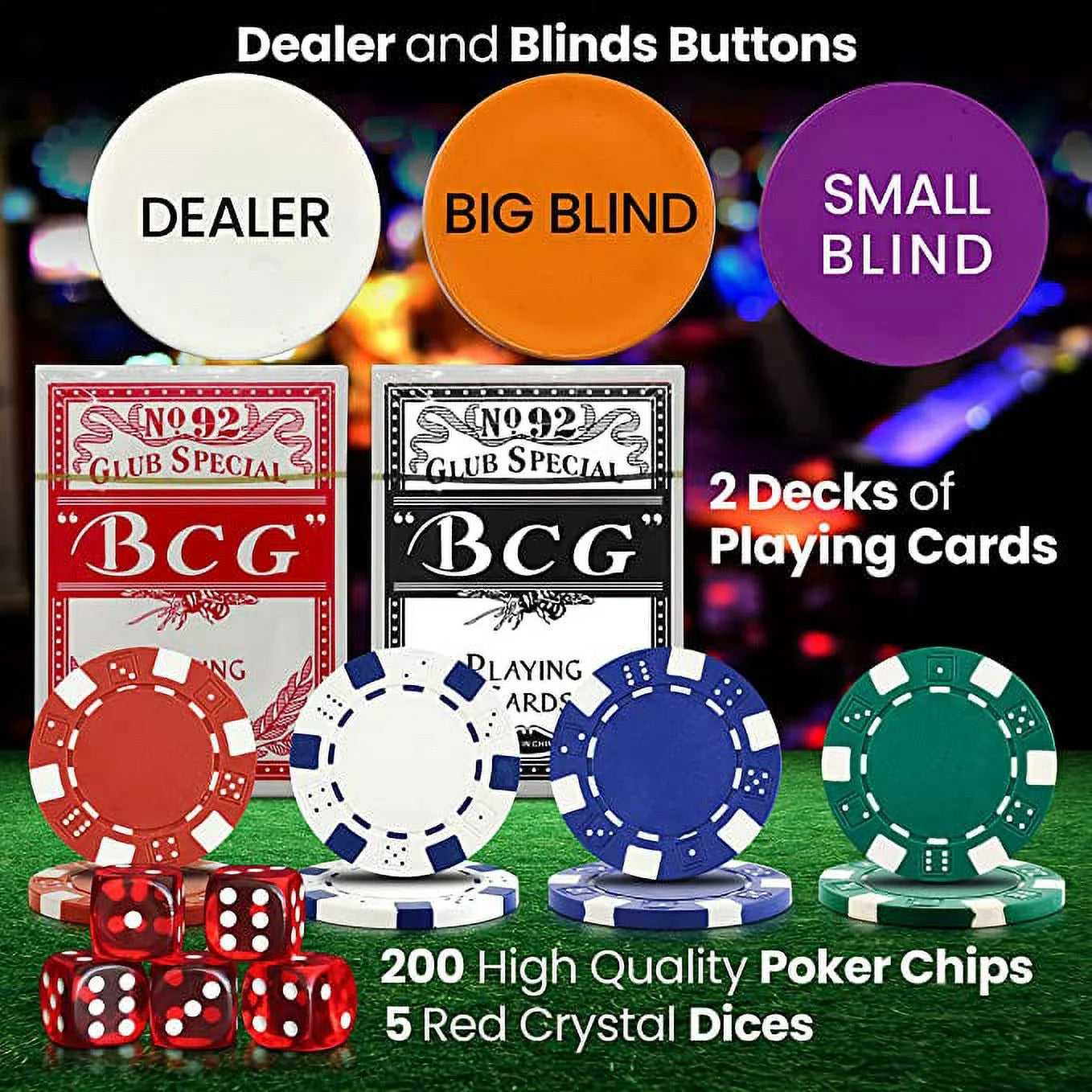 200Pcs Home Poker Chip Set for Texas Holdem, 11.5 Gram Casino Chips Set W/ Aluminum Case