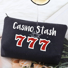 Casino Gambling Makeup Bag Casino Stash Accessory Pouch Lucky Sevens Zipper Bag for Gambler (Casino Stash Black Makeup Bag)