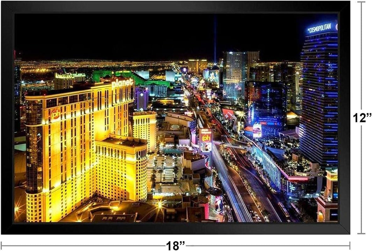 Las Vegas Strip at Night Photo Art Print Black Wood Framed Wall Art 20X14