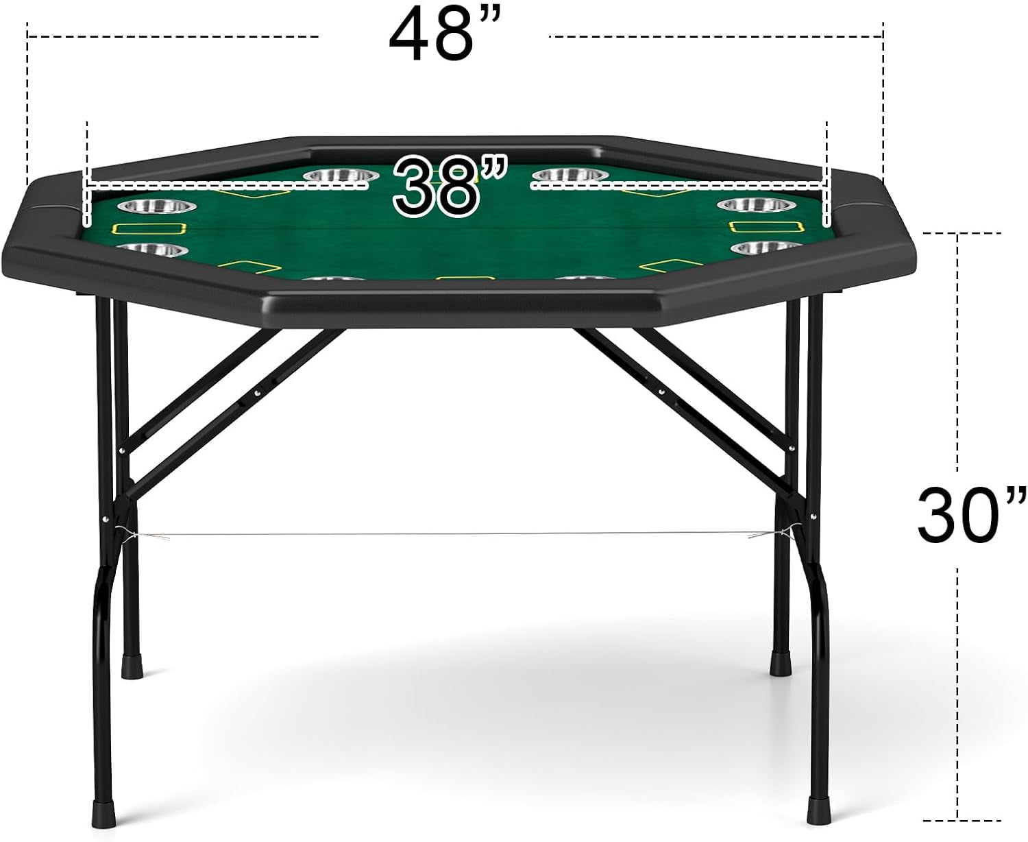 Foldable Poker Table, Octagon Card Table W/Stainless Steel Cup Holder,Casino Leisure Table Top Texas Hold 'Em Poker Table for Blackjack Board Game,Green Speed Felt