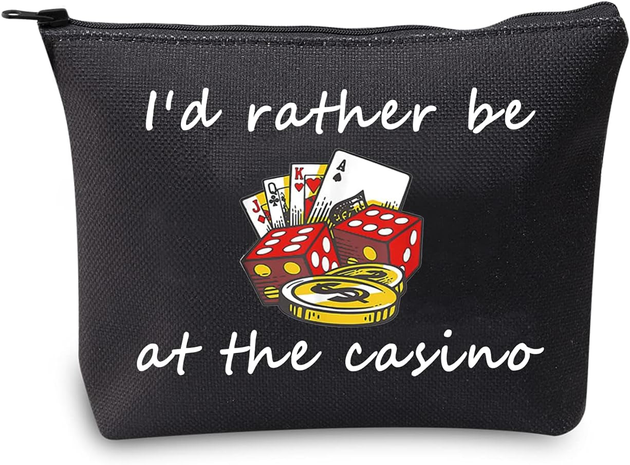 Gambler Gift I'D Rather Be at the Casino Makeup Bag Lucky Dice Pouch Bag Casino Lover Gift (Casino Black)