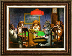 -Dogs Playing Poker by Cassius Marcellus Coolidge Oil Painting Reproduction Giclee Wall Art Canvas Prints-Framed Size:28 "X 35 "