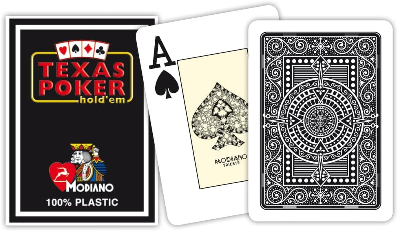 Texas Poker Hold'Em 100% Plastic Playing Cards, Jumbo Index, Poker Wide Size (Black)