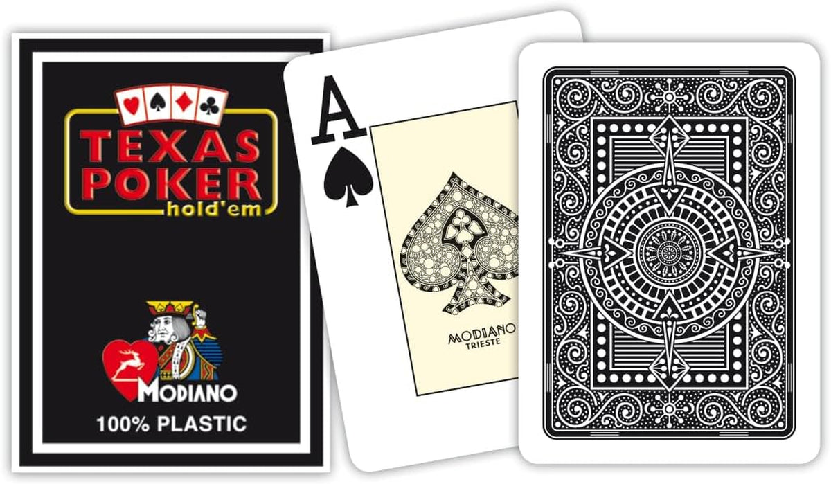 Texas Poker Hold'Em 100% Plastic Playing Cards, Jumbo Index, Poker Wide Size (Black)