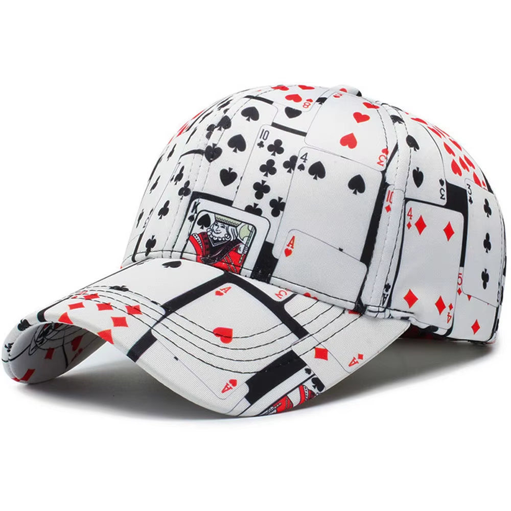 2025 White Poker Print Baseball Caps for Men Outdoor Travel Women Hat Sunshade Street Snapback Hip Hop Cap Gorras Hombre