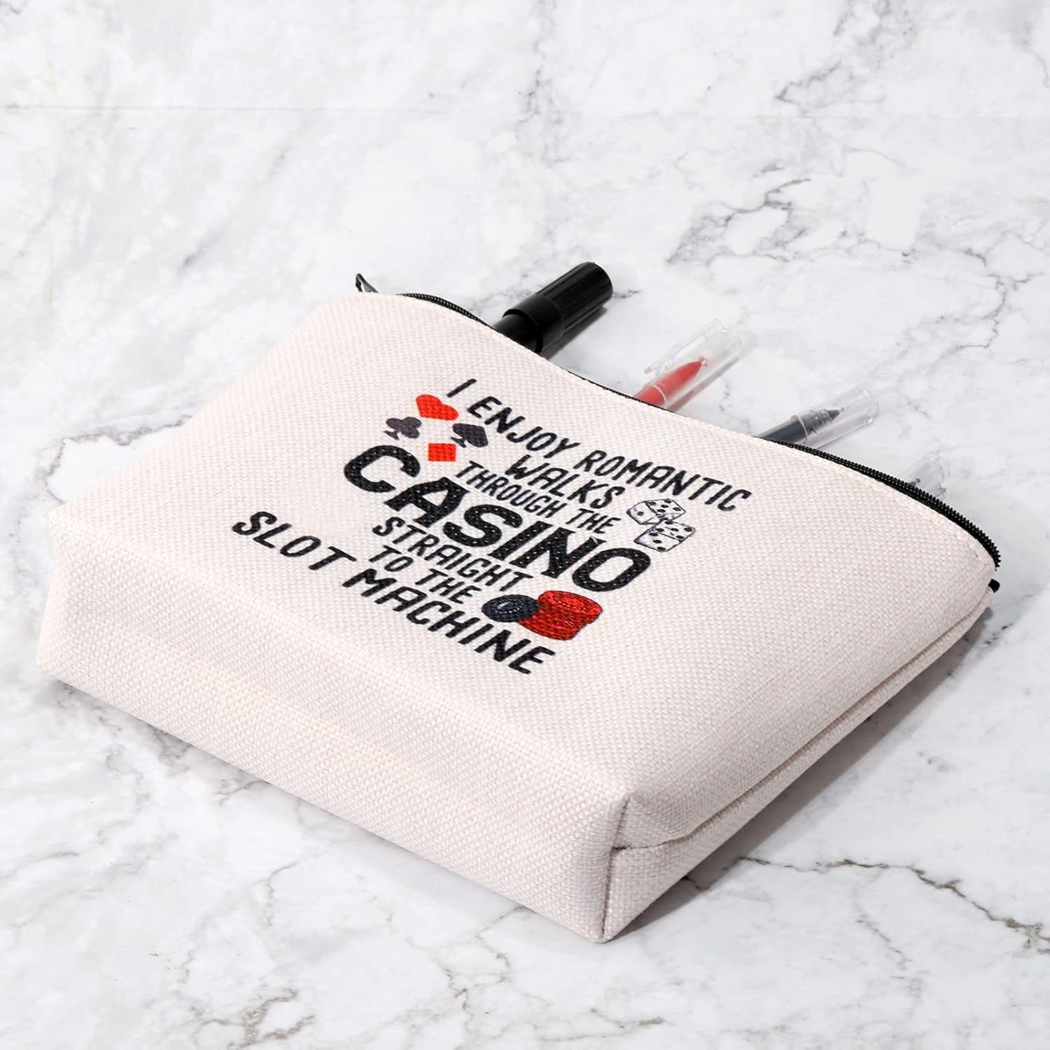 Funny Gambler Gift Idea Casino Lovers Makeup Bag Slot Machine Casino Gambling Accessories Pouch Bag (I Enjoy Romantic Walks)