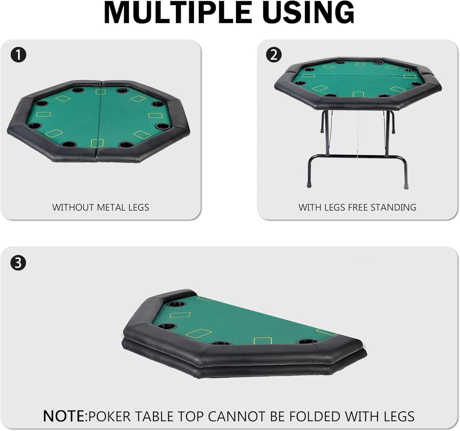 Poker Table Folding Casino Poker Table Texas Hold’Em Poker Table Foldable, Felt Top Board Game Table with Plastic Cup Holders