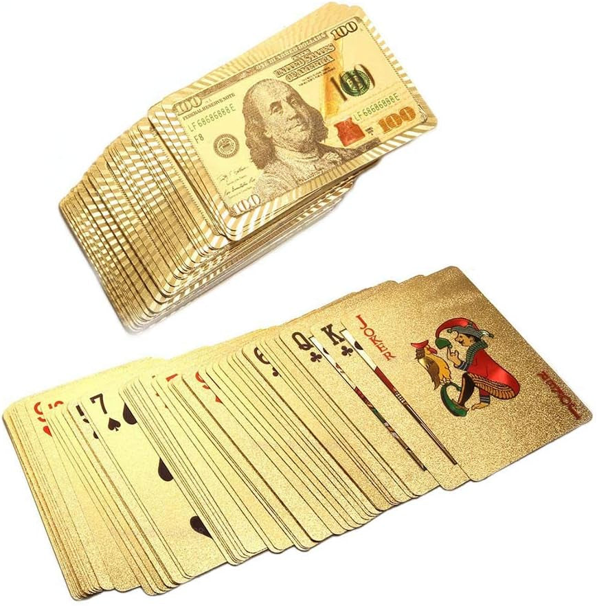 24K Cool Gold Playing Cards with Dollar Pattern Foil Poker Cards Luxury Waterproof Deck of Cards Gold Playing Cards Plastic