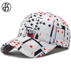 2025 White Poker Print Baseball Caps for Men Outdoor Travel Women Hat Sunshade Street Snapback Hip Hop Cap Gorras Hombre