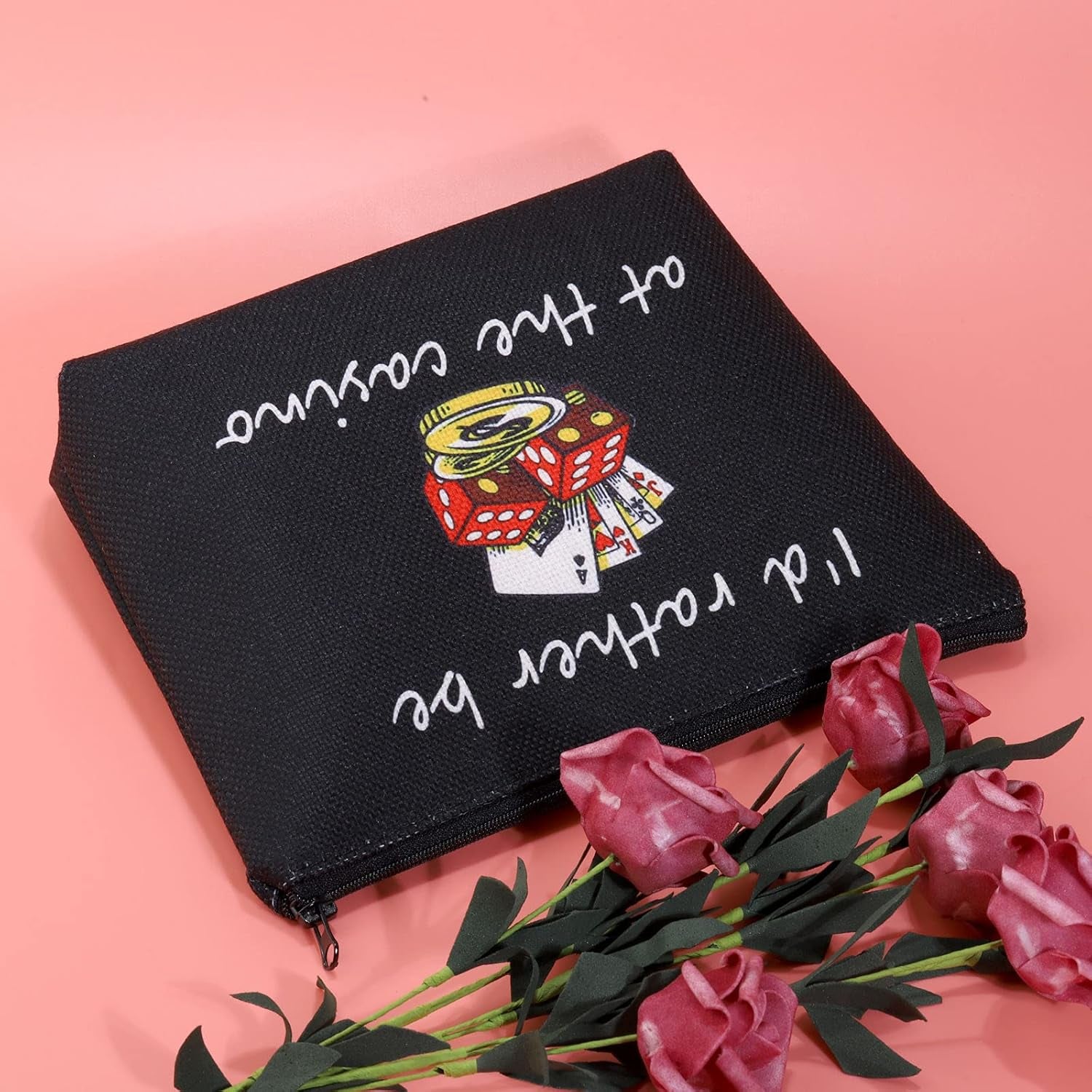 Gambler Gift I'D Rather Be at the Casino Makeup Bag Lucky Dice Pouch Bag Casino Lover Gift (Casino Black)