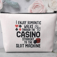 Funny Gambler Gift Idea Casino Lovers Makeup Bag Slot Machine Casino Gambling Accessories Pouch Bag (I Enjoy Romantic Walks)